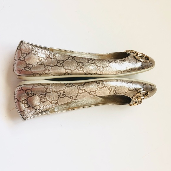 GUCCI Metallic Gold Guccissima Leather Ballet Flats - Picture 6 of 16